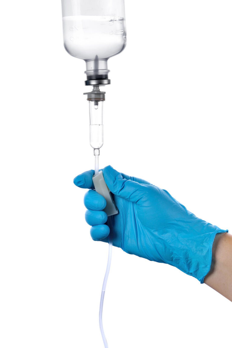 glove holding iv drip